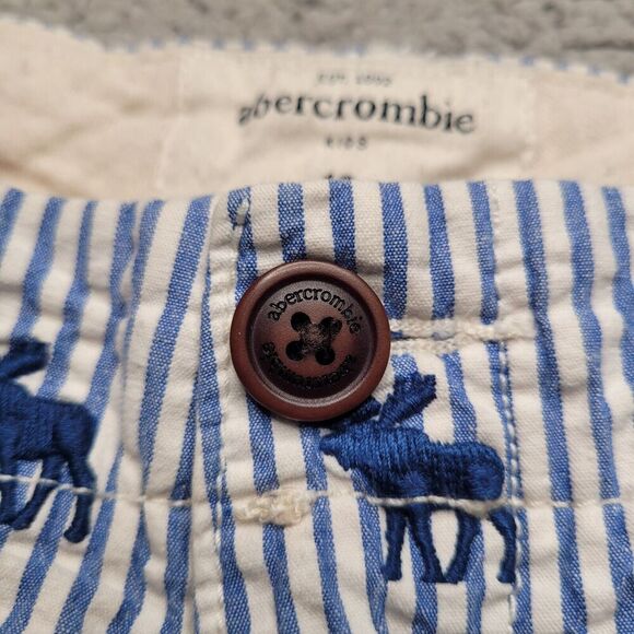 Abercrombie Kids Shorts 12 Blue White Stripes Seersucker Moose Print Chino - Picture 3 of 8